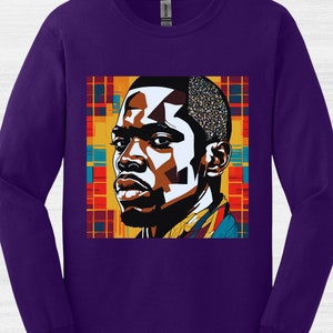 Afrocentric Male Art Cotton Long Sleeve Tee African American Shirt Black American King  Graphic Apparel Melanin Clothing Brown Skin man gift