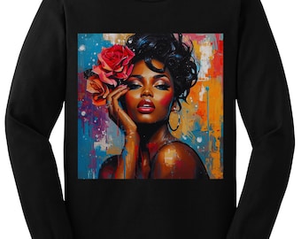 Black Woman Art Sweatshirt -African American Female Portrait Clothing, Afrocentric Cultural Black History Apparel, Ethnic Empowerment
