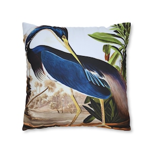 Vintage Heron Pillow Cover Mid century Modern Heron Bird Throw Pillow Case Botanical Retro Accent Cushion Cover Vintage Home Decoration.