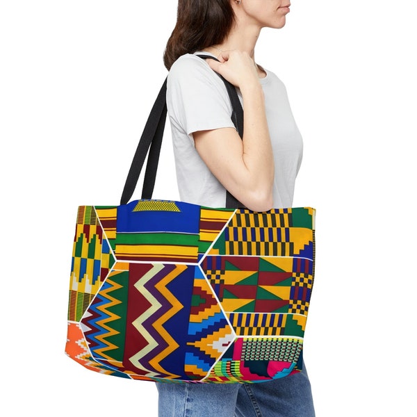 Weekender Tote Bag Kente Large Women Beach Bag African Print Picnic Tote Gift For Her Colorful Ankara Ladies Overnight Travel Carry on Tote