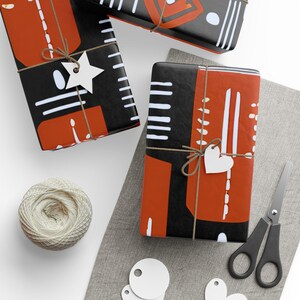 Wrapping Paper African Inspired Gift Wrapper Ethnic Print Pattern Present Wrap Paper White Decorative Mud Cloth Paper Gift Wrapping Sheet image 2