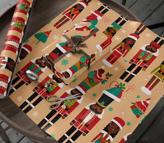 Black Nutcracker Xmas Wrapping Paper Melanin Americans Christmas Tree Gift Nutcracker Wrap Festive Decor African Americans Holiday Wrapper