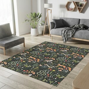 Woodland Animal Area Rug Dark Forestcore Nursery Baby Playroom Mat Kids Game Room Carpet Living Room Floor Decoration Indoor Decorative Rug