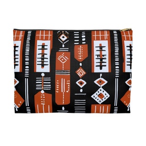 African Printed Mud Cloth Accessory Pouch Zipper Cosmetic Bag African American Travel Toiletry Pouch Gift For Her Melanin Pencil Storage Bag