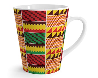 Ankara Latte Mug African Print Decorative Ceramic Drinkware Red Yellow Green Beverage Tea Cup Kente Drinking Mug Gift Coffee Station Decor