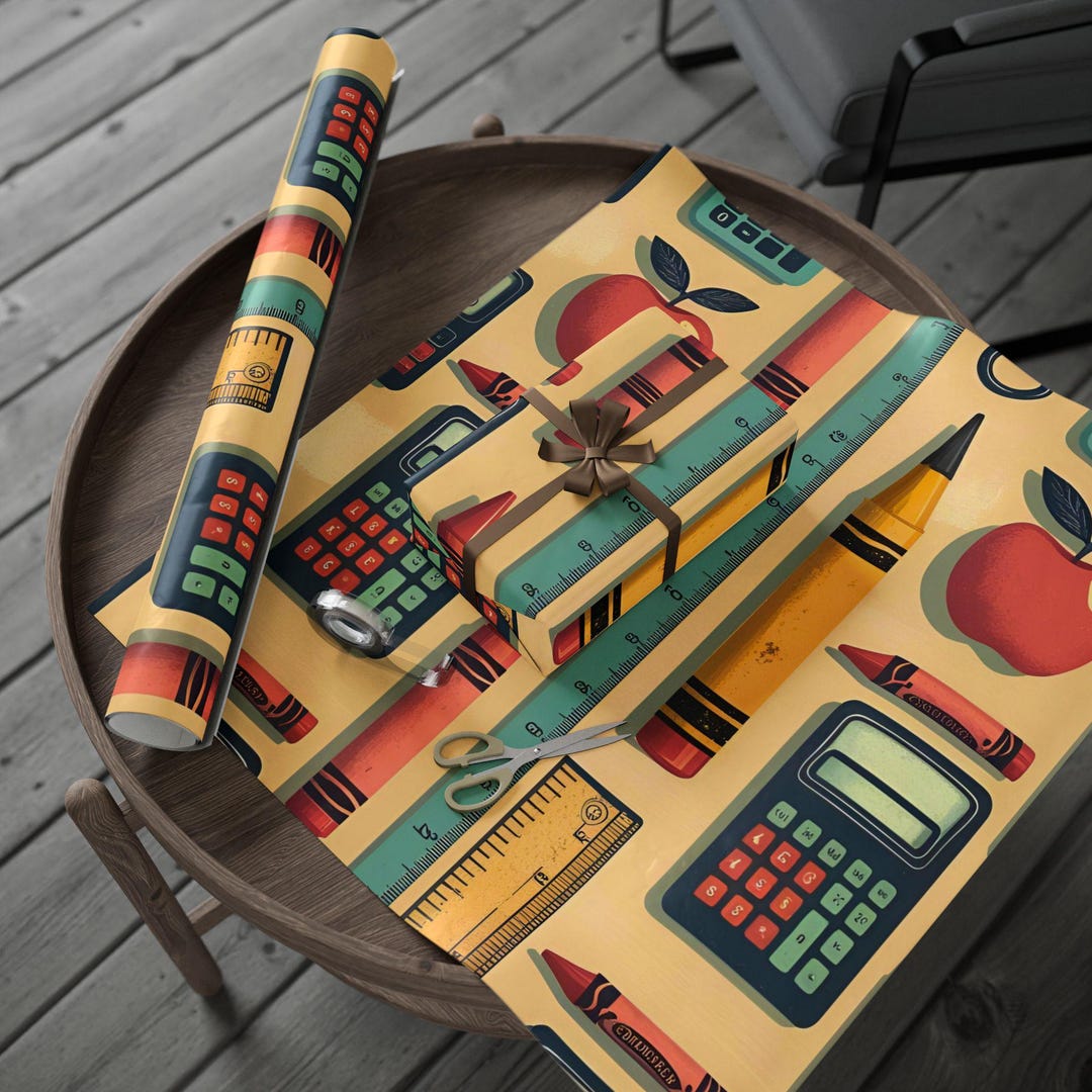 Retro Wrapping Paper School Supply Gift Wrap Back to School Present ...