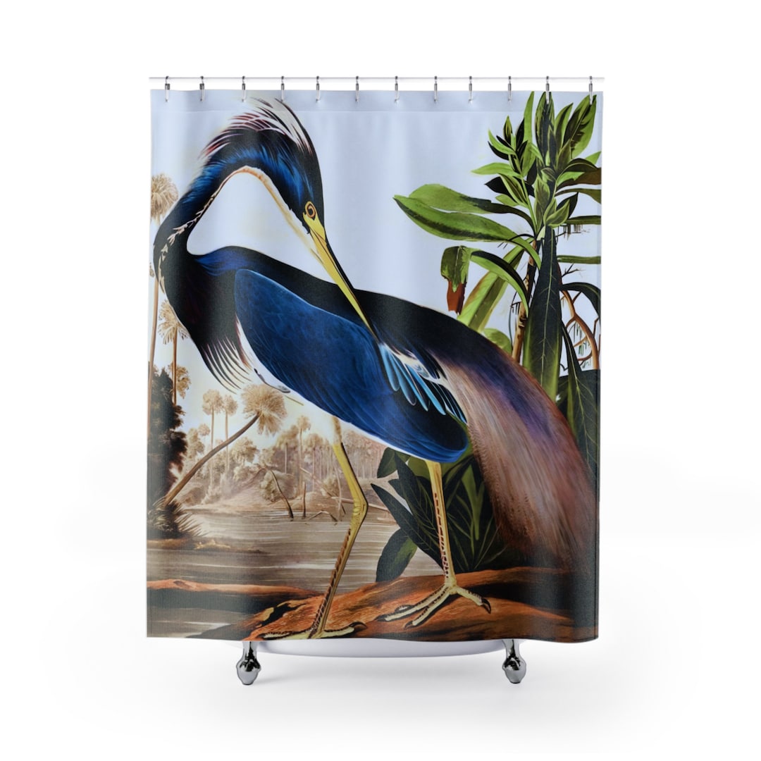 Heron Shower Curtain Mid Century Modern Blue Heron Bird Etsy