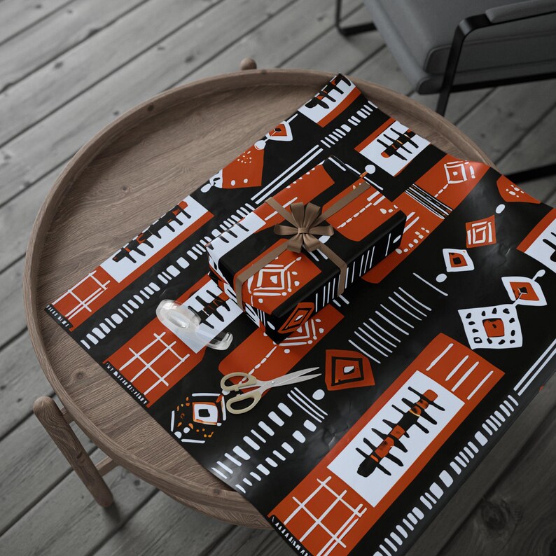 Wrapping Paper African Inspired Gift Wrapper Ethnic Print Pattern Present Wrap Paper White Decorative Mud Cloth Paper Gift Wrapping Sheet image 3