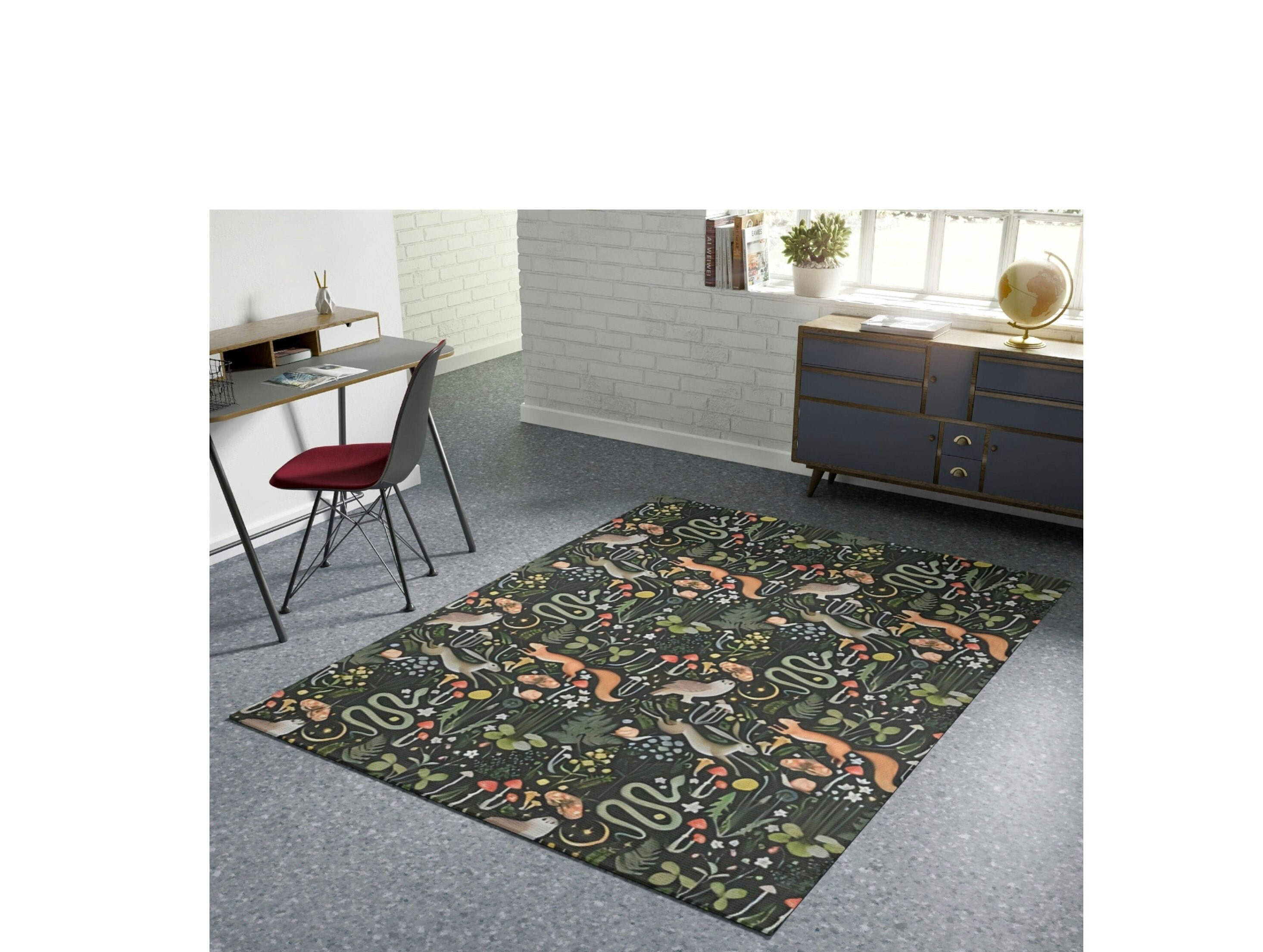 Woodland Animal Area Rug Dark Forestcore Nursery Baby Playroom Etsy