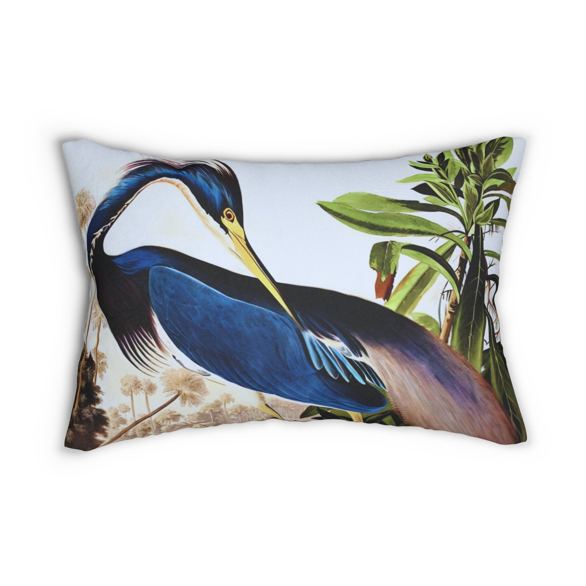 Vintage Heron Pillow Cover Mid Century Throw Decorative Blue Bird
