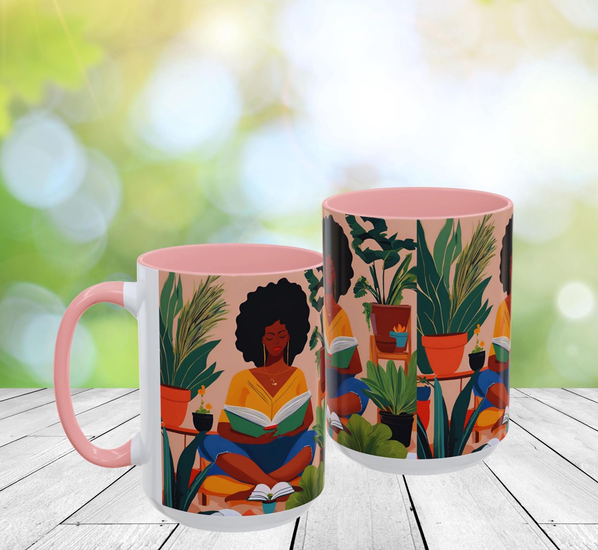 Black Woman Reader Coffee Mug African American Literary Afrocentric Book  Lover Gift Brown Skin Girl Empowering Tea Cup Inspirational Mug