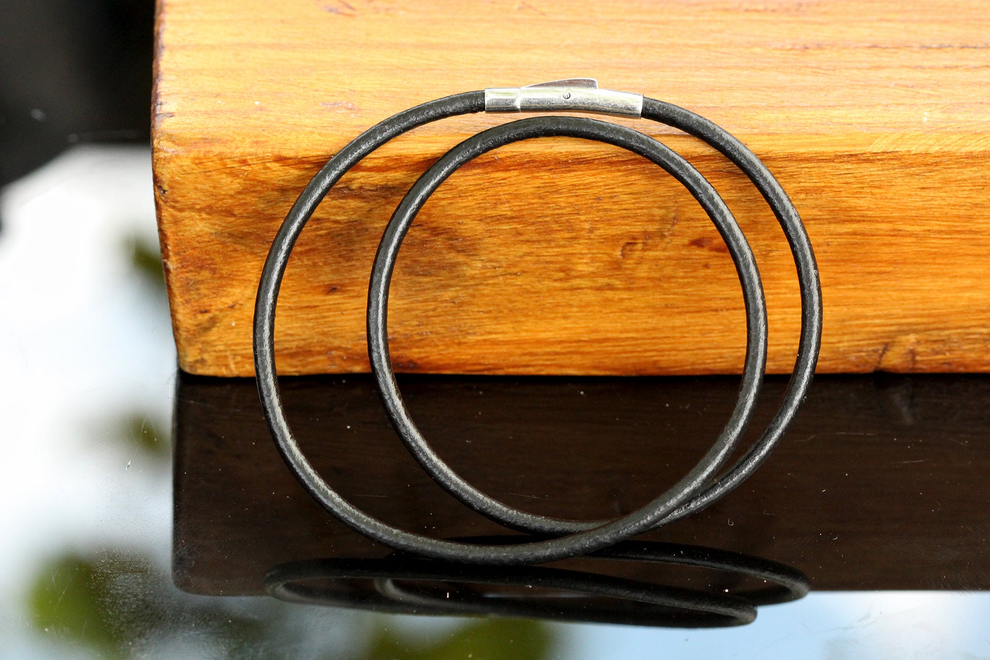 3MM Black Genuine Leather Cord Chain Necklace Stainless Steel Etsy UK