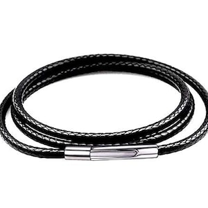 3MM Black Waterproof Braid Leather Cord Chain Necklace stainless steel clasp rope chain necklace for Women Girls boy Men necklace 14-36 inch