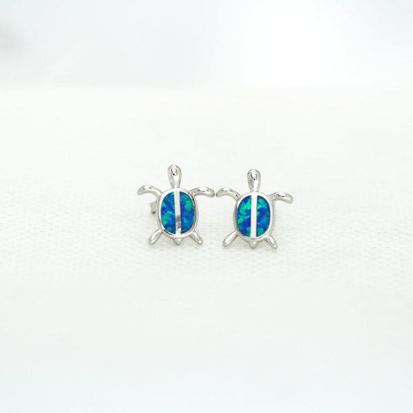 boucle d'oreille en argent sterling pour femme, boucles d'oreilles tortue, boucles d'oreilles animaux, boucles d'oreilles opale bleue Dainty, boucle d'oreille, boucle d'oreille fille, cadeau pour elle