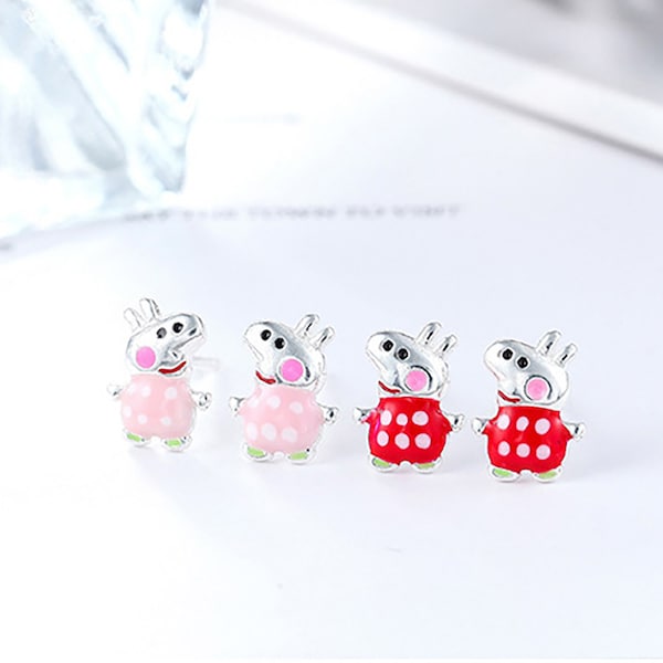 boucles d'oreilles en argent pour femmes, boucles d'oreilles en argent sterling, boucles d'oreilles Peppa Pig, boucles d'oreilles animaux pour filles, boucles d'oreilles cochon mignon, cadeau d'anniversaire