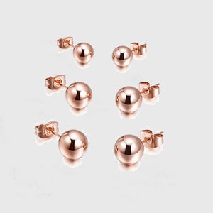 Small Stud earrings for women, rose gold stainless steel earrings, surgical Cartilage sleep hypoallergenic ball earring sets, birthday gift