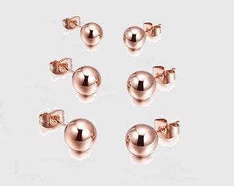 Small Stud earrings for women, rose gold stainless steel earrings, surgical Cartilage sleep hypoallergenic ball earring sets, birthday gift