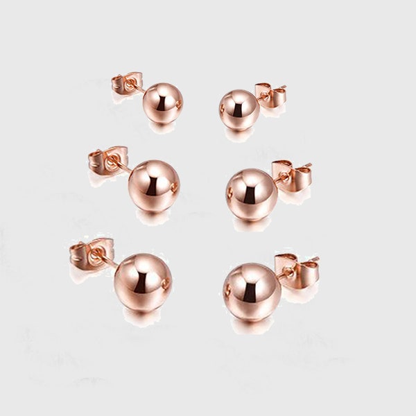 Small Stud earrings for women, rose gold stainless steel earrings, surgical Cartilage sleep hypoallergenic ball earring sets, birthday gift