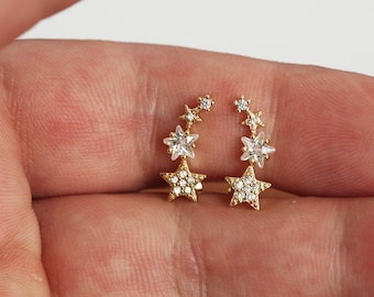 star earrings for women, gold sterling silver CZ star climber earrings, Ear Climbers earrings, girl earrings stud, birthday gift for her