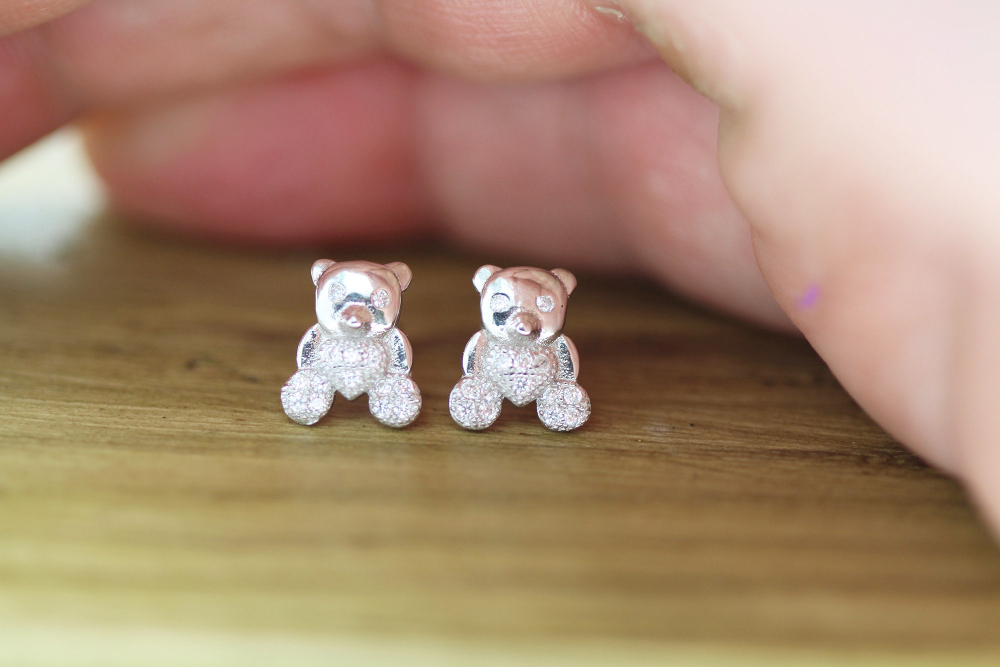 Silver Teddy Bear Earrings Gift for Her, Sterling Silver Earrings ,  Friendship CZ Bear Stud Earrings Gift for Women Girls Birthday Gift - Etsy