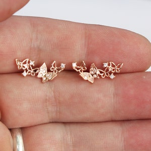 butterfly earrings for women, sterling silver climber earrings, Zirconia butterfly Ear Climbers earrings, Ear Crawlers birthday gift for her