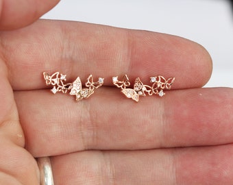 butterfly earrings for women, sterling silver climber earrings, Zirconia butterfly Ear Climbers earrings, Ear Crawlers birthday gift for her