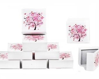 Printed carboard Small Jewellery Gift Boxes For Earrings Necklace Bracelets Ring Box, Magnetic Closure pink life tree flower Jewelry boxbox