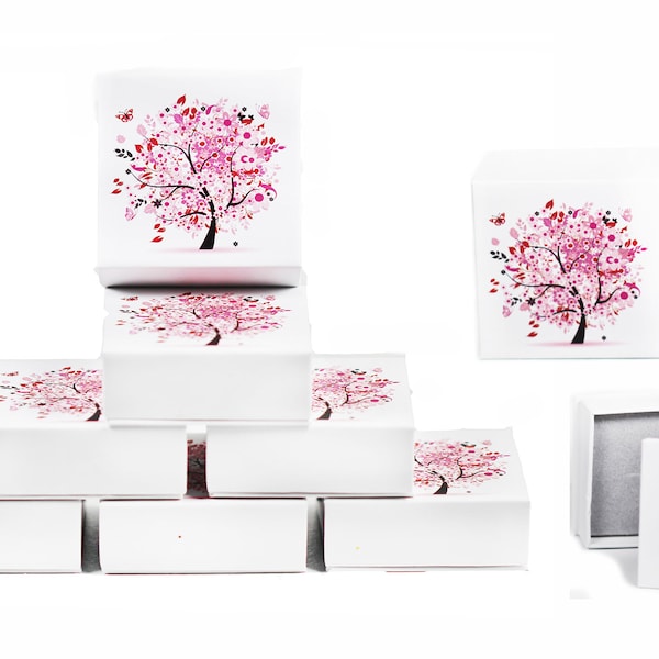 Printed carboard Small Jewellery Gift Boxes For Earrings Necklace Bracelets Ring Box, Magnetic Closure pink life tree flower Jewelry boxbox