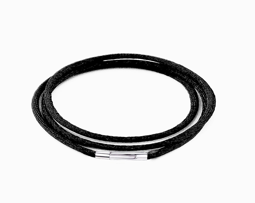 2MM Black Silk Cord Chain Necklace Ultra Thin Stainless Steel Clasp Men