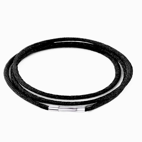 2MM Black Silk Cord Chain Necklace Ultra thin stainless steel clasp Men necklace soft rope chain necklace for men Women Girls boy 14-36 inch