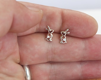 bunny earrings for women, sterling silver CZ rabbit stud earrings, girls earrings, child earrings, cute earrings stud, birthday gift for her