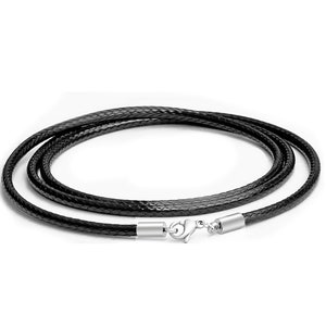 2.5mm Black Waterproof Braid Leather Cord Chain Necklace Sterling Silver lobster Clasp rope chain necklace for Women Girls boy Men14-36 inch