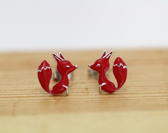 silver earrings for women, sterling silver fox stud earrings, red epoxy animal stud earrings for girls, jewellery for women, birthday gift