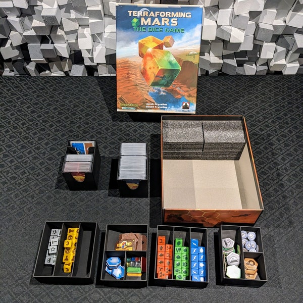 STL files for Insert compatible with Terraforming Mars the Dice Game, fits sleeved cards, extra room for possible future expansions