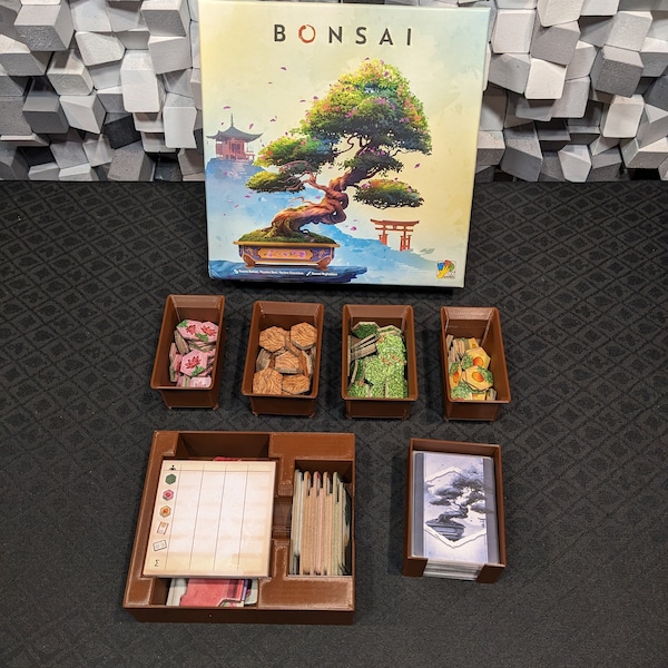 STL files for Insert, compatible with Bonsai board game, fits sleeved cards, cute token pots