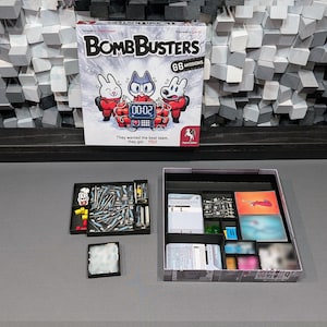 STL files for Insert and token stands, compatible with Bomb Busters, fits sleeved cards, unlocked components