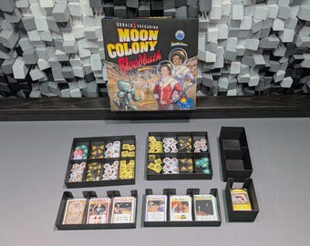 STL files for Moon Colony Bloodbath Insert (Unofficial), fits sleeved cards, room for future expansion pieces