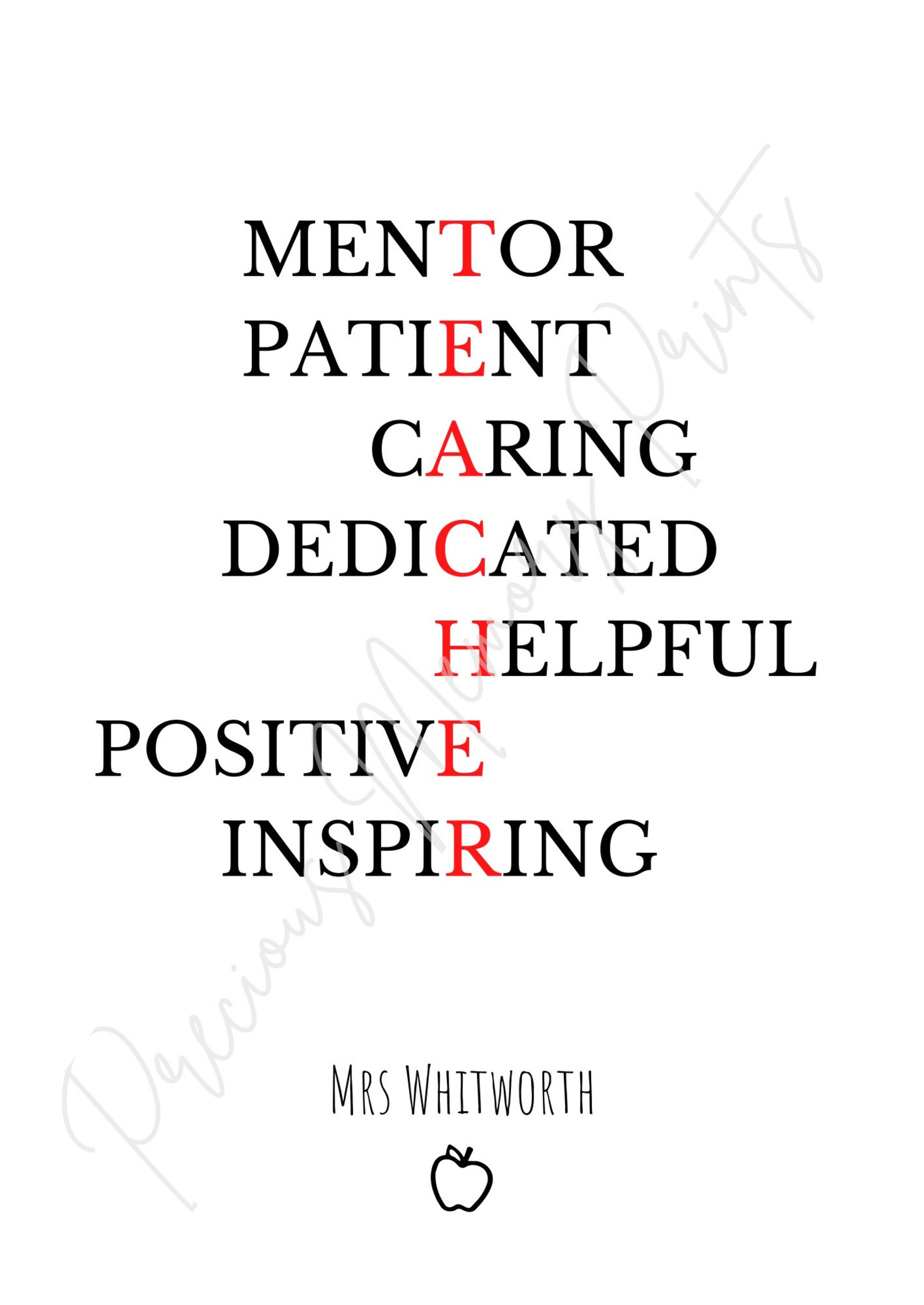 Teacher Acronym Print Teacher Gift Teacher Appreciation Etsy