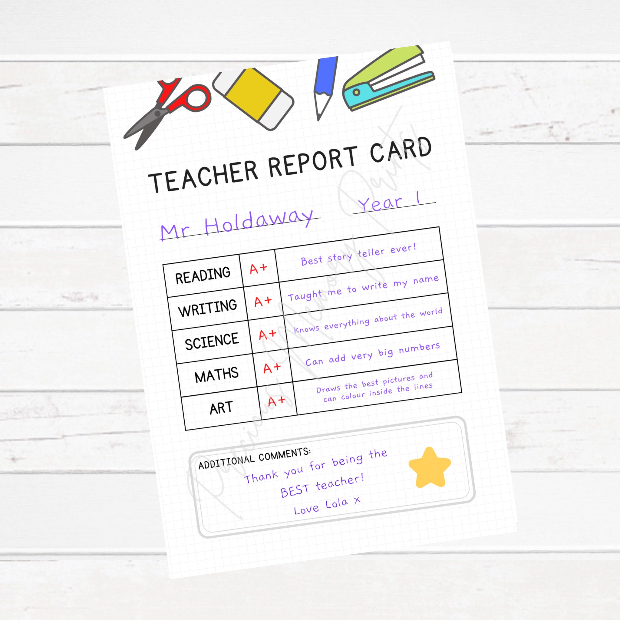 Teacher Report Card - Etsy
