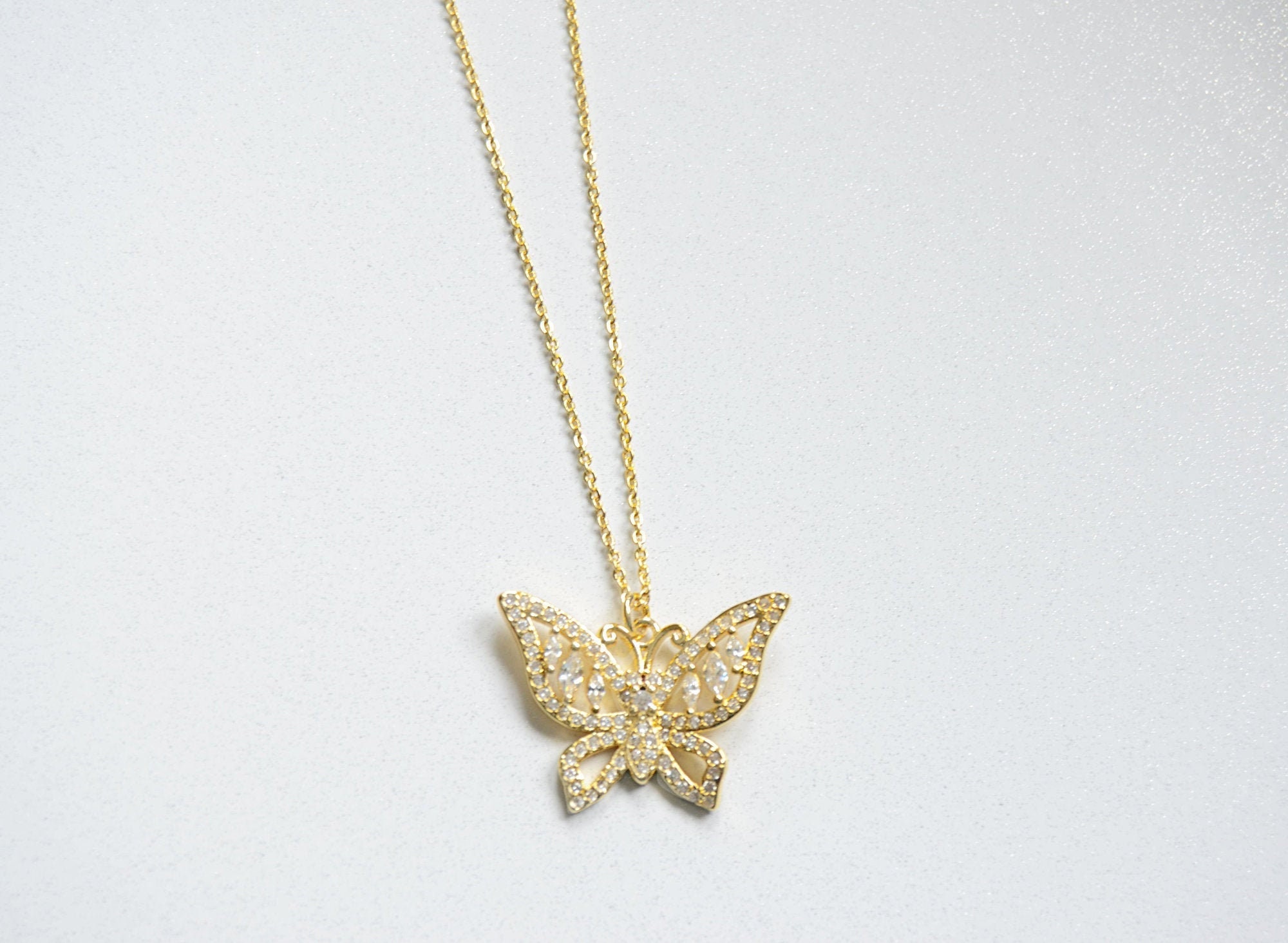 24k Gold Filled ButterFly Pendant Necklace with 14k Gold Etsy