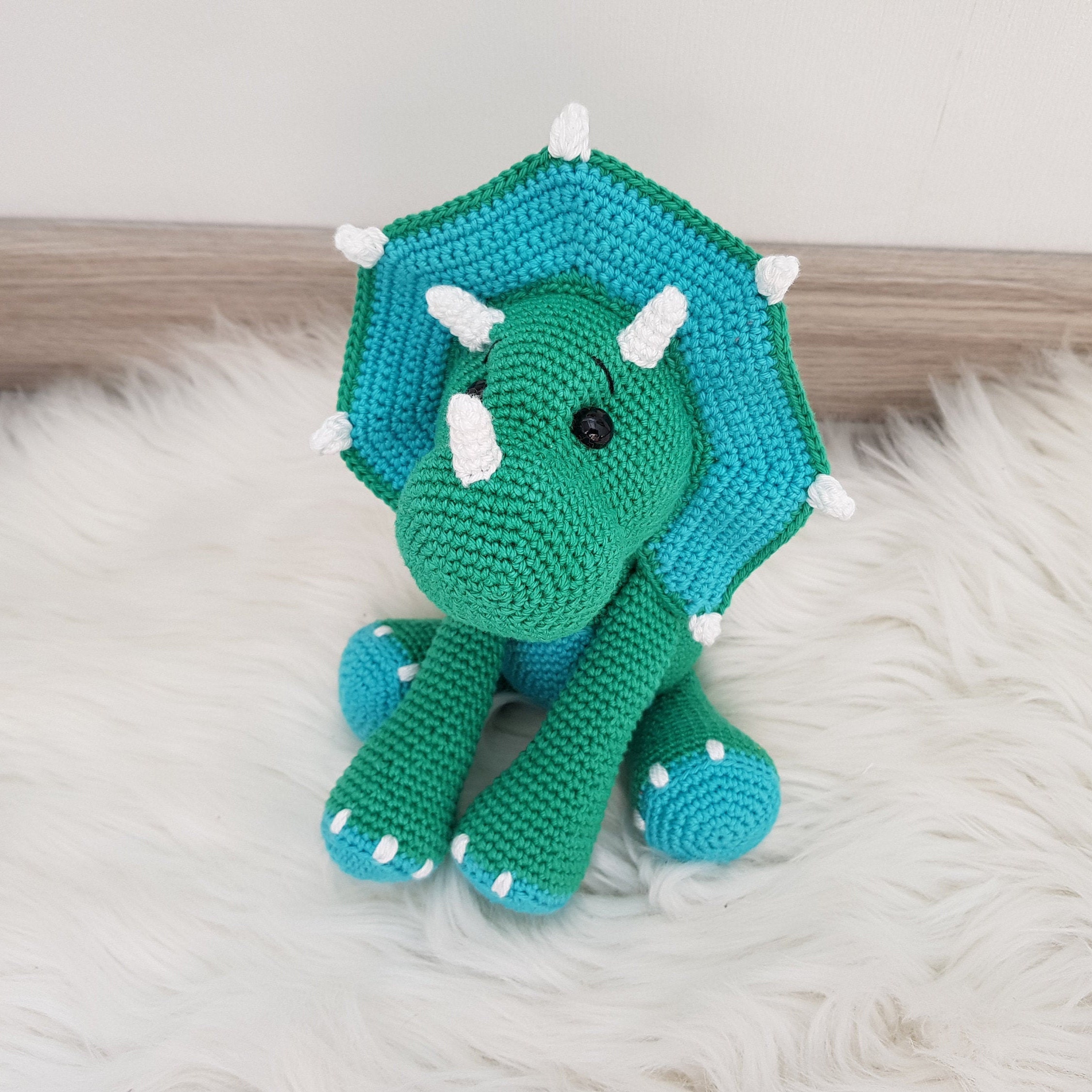 Crocheted dino Triceratops cuddly toy or music | Etsy