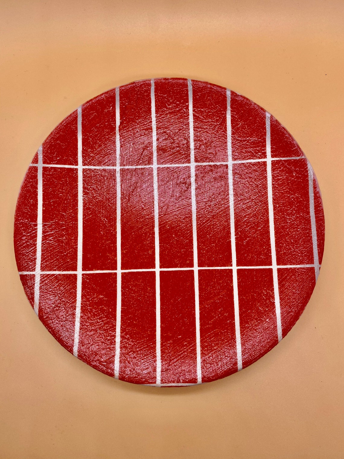 Red geometric ceramic decorative plate Etsy