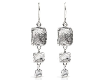 Organic Silver Earrings, Square Drop Earrings, Square Dangle Earrings, Geometric Earrings, Antique Style Earrings, Unique Earrings