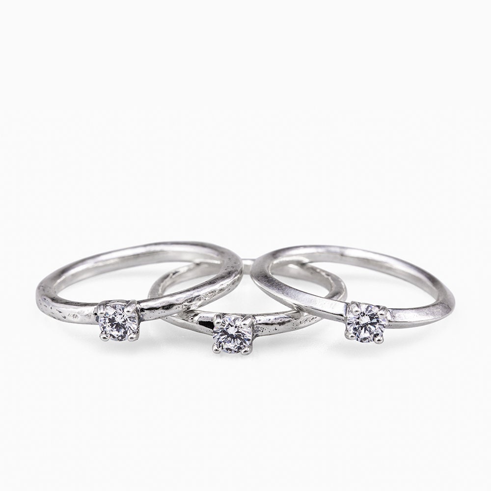 Set of 3 Stacking Rings Sterling Silver Stacking Ring Cubic - Etsy