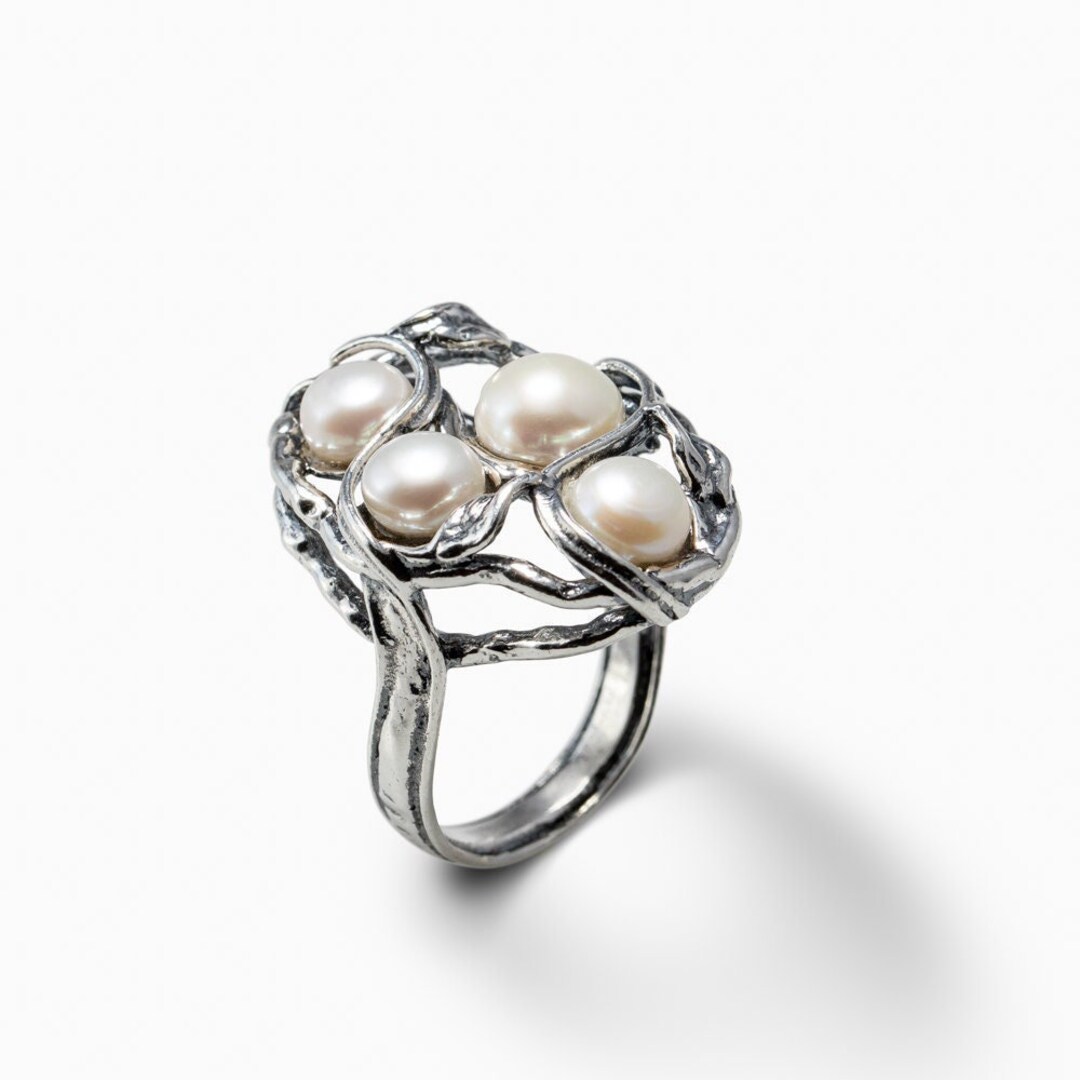Multi Pearl Ring Vintage Finish Cultured Pearl 925 Sterling Etsy