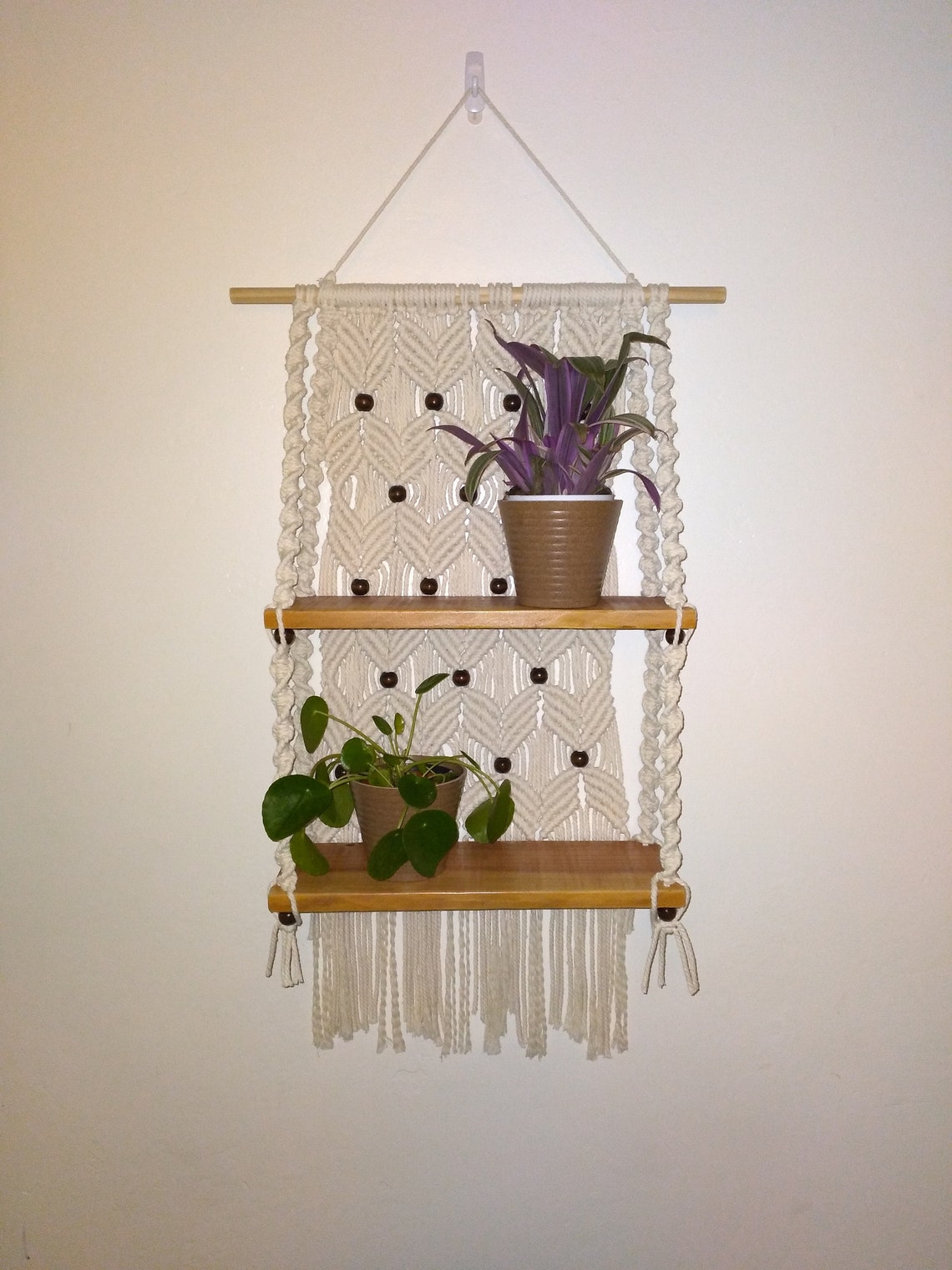 Macramé Double Shelf Hanger Etsy