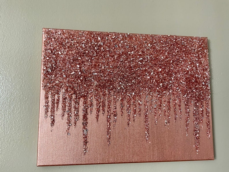 Rose Gold Glitter Painting Rose Gold Glass Painting Rose Etsy