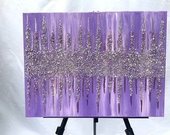 Glitter painting, Glitter glass painting, Purple Glass Painting, Abstract Painting, Glitter Art, Wall Decor