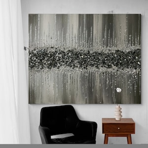 Black and silver glitter glass painting, black and silver wall decor, black glitter art, silver glitter painting, Abstract Art, Sparkle art