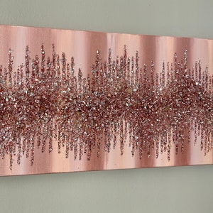 Image showcasing Rose Gold and Peach Glitter Painting, Rose Gold Glass Painting, Rose ...